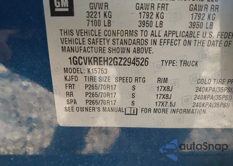 2016 Chevrolet Silverado 1500 1Lt from USA, damaged, VIN 1GCVKREH2GZ294526